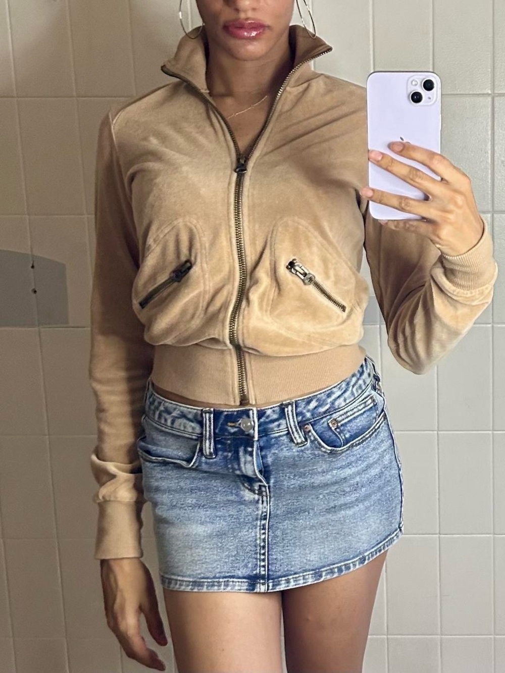 Vintage Y2K Tan Velour Zip-Up Jacket 🤎